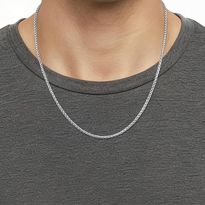 sovesi Wheat Necklace Chain for Men, Silver Plated Stainless Steel Necklace, 2.5/3mm Width Chain for Men and Women, 16-28 Inches Length Gift Jewelry