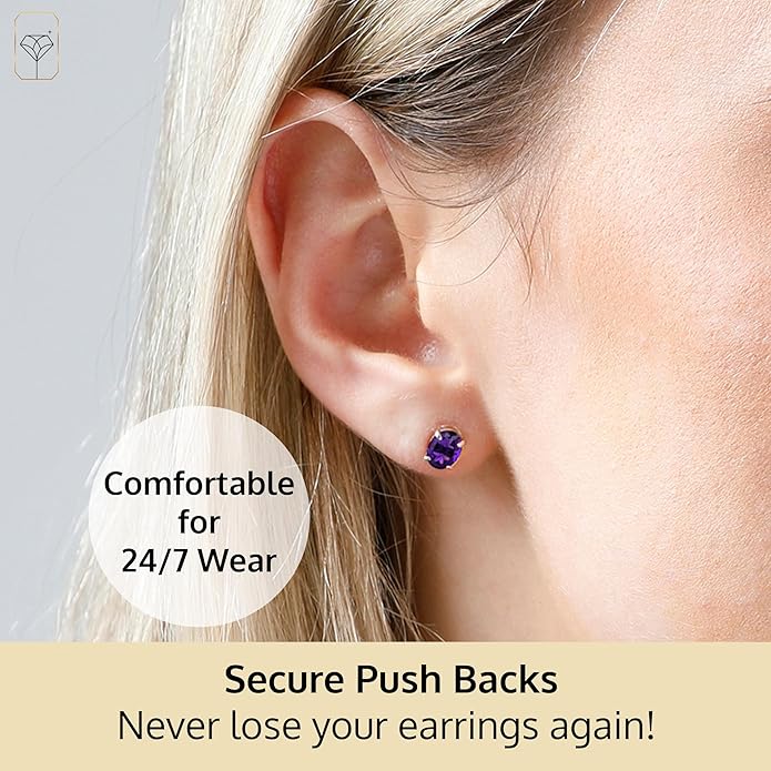 14k Gold Oval Stud Earrings for Women with Push Backs | 7x5mm Gemstone Birthstone Earrings | Real 14 Karat Gold Earrings Studs | Hypoallergenic Gemstone Stud Earrings for Women by MAX + STONE