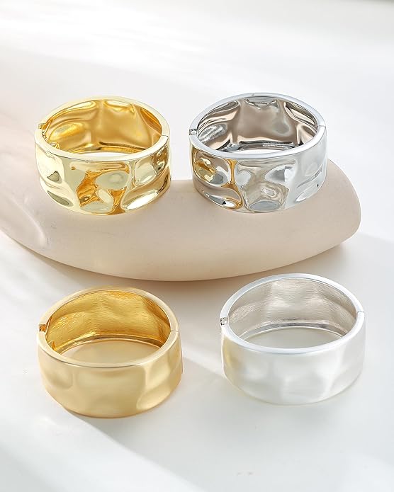 Bangle Bracelets for Women | 14K Gold Plated Trendy Wide Bracelets | Hinged Arm Cuff Bangles Chunky Bracelet for Women