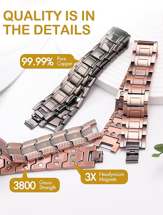 Feraco Copper Bracelet for Men 3X Strength,Magnetic Therapy Bracelet Copper Jewelry with Powerful 3800 Gauss Magnets,Premium Fold-Over Clasp