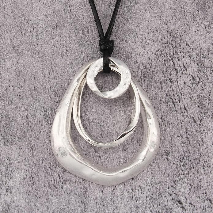Long Boho Necklaces for Women Vintage Leather Wooden Pendant Y Choker Ethnic Style Gold Circle Hippie Sweater Necklace