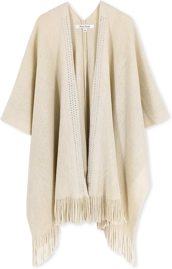 Moss Rose Women's Travel Plaid Shawl Wrap Open Front Poncho Cape for Fall Winter