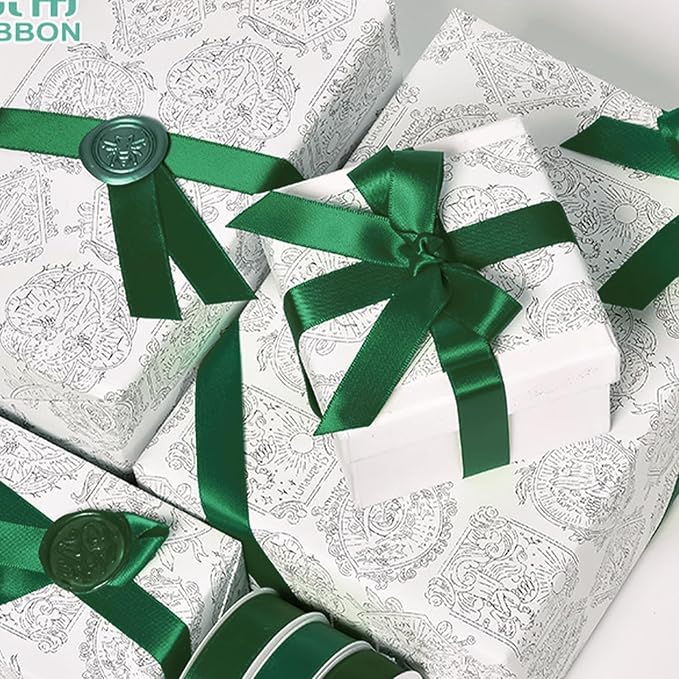 LEEQE Double Face Forest Green Satin Ribbon 1 inch X 25 Yards Polyester Forest Green Ribbon for Gift Wrapping Very Suitable for Weddings Party Hair Bow Invitation Decorations and More