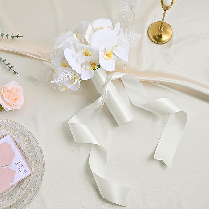 LEEQE Double Face Off White Satin Ribbon 1-1/2 inch X 25 Yards Polyester Off White Ribbon for Gift Wrapping Very Suitable for Weddings Party Hair Bow Invitation Decorations and More