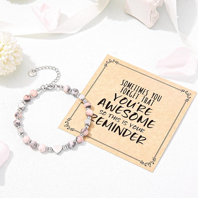 Desimtion Healing Natural Stone Bracelets for Women Girls, Sometimes You Forget You're Awesome -Christmas Gifts for Women Teen Girls, Best Friend Birthday Gifts for Women Friendship Bracelets