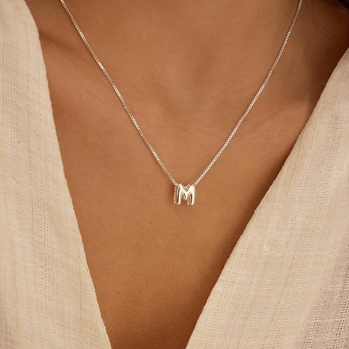 Bubble Gold Letter Necklace for Women, 14k Gold Plated Balloon Initial Necklace, Dainty Gold Necklace for Women, Personalized Bubble Pendant Name Necklace, Fashion Accessories Trendy Jewelry