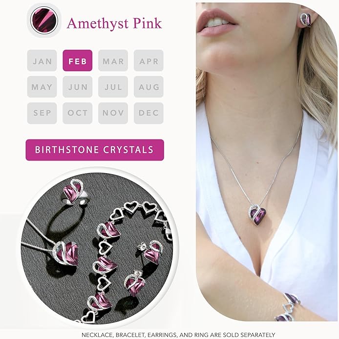 Earrings for Women, Mothers Day Gift for Mom, Heart Birthstone Crystal Stud Earring, Silver Plated Birthday Jewelry