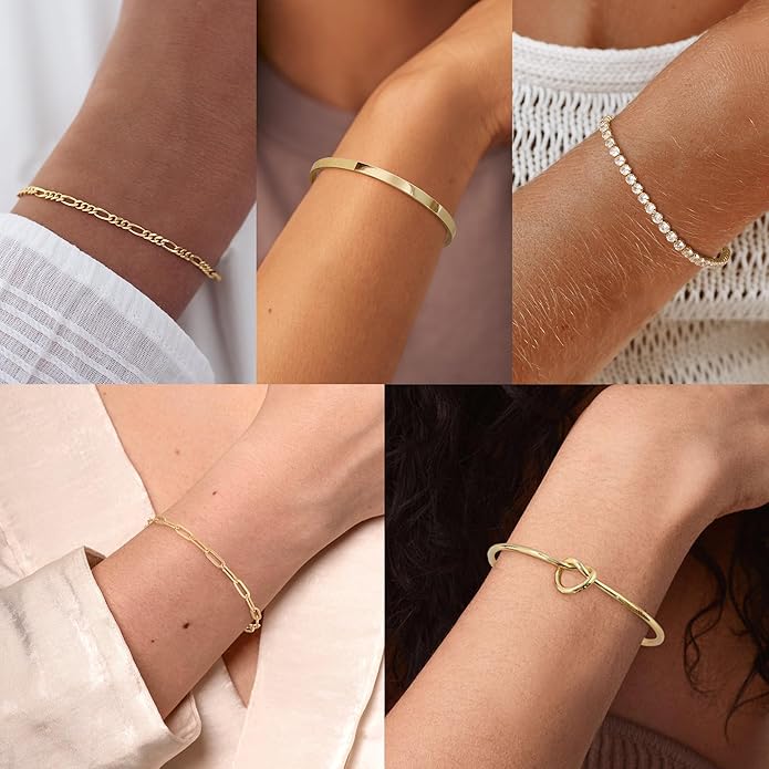 AOZEL Gold Plated Bracelets for Women Stack,Bangle Cuff Bracelet Set Non Tarnish Jewelry for Women Trendy