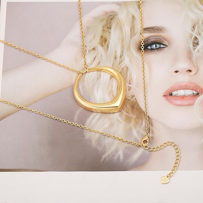 Long Pendant Necklace for Women Gold Plated Circle Long Chain Necklace Y Necklace Jewelry for Women
