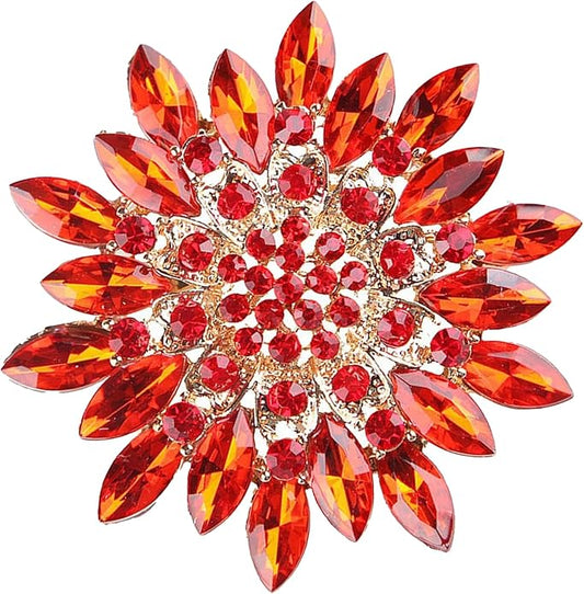 Rhinestone Flower Brooch Pin - Vintage Rose & Sunflower Brooches, Large Crystal Pin for Women, Gold & Pearl Accents, Elegant Christmas Brooch, Fashion Accessories for Hats, Dresses & Bags