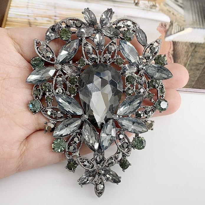 SELOVO Leaf Bouquet Scarf Big Brooch Pin Broach Crystal Jewelry