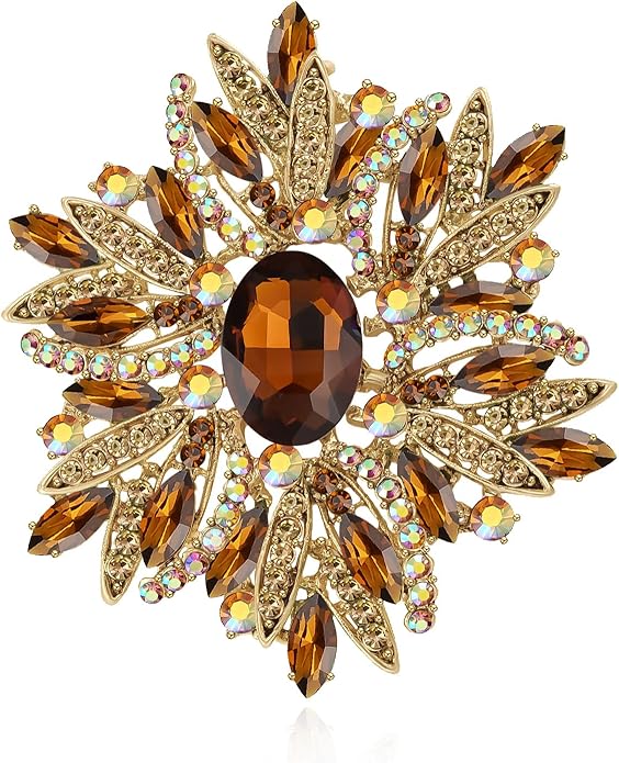 YOQUCOL Sunflower Shape Crystal Big Large Heavy Brooch Pin Rhinestone Scarf Decoration Corsage Cloth Pin for Women Girls