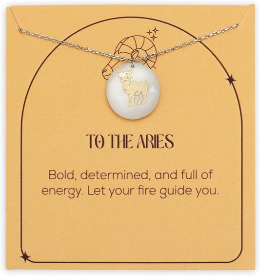 Zodiac Sign Necklace – Mother of Pearl Pendant – Available in Two Finish 925 Sterling Silver and 14K Gold Plated – Adjustable Chain – Horoscope Jewelry Gift with Zodiac Card & Gift Box