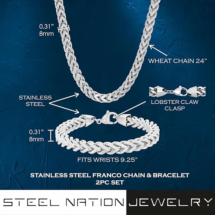 Men's Chain Bracelet Sets Stainless Steel - Choice of Size and Colors