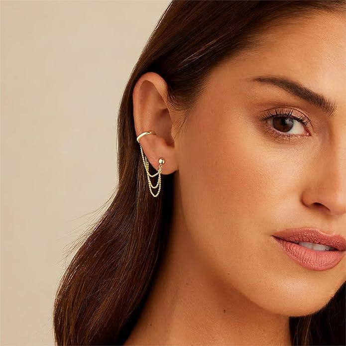 Gold Ear Cuffs Earrings for Women Non Piercing - Clip on Cartilage Earrings Dainty 14K Gold Sterling Silver Plated Cubic Zirconia Huggie Hoop Earring for Women No Tarnish Trendy Jewelry Set