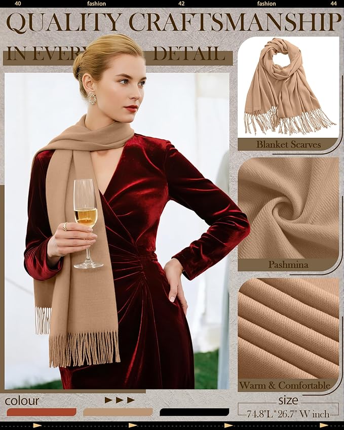 Oakgarden 3 Pack Winter Scarf for Women Pashmina Scarves Shawl Wraps Bridesmaid Gifts for Evening Dresses