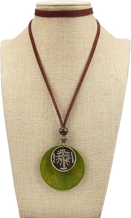 Long Boho Necklaces for Women Vintage Leather Wooden Pendant Y Choker Ethnic Style Gold Circle Hippie Sweater Necklace