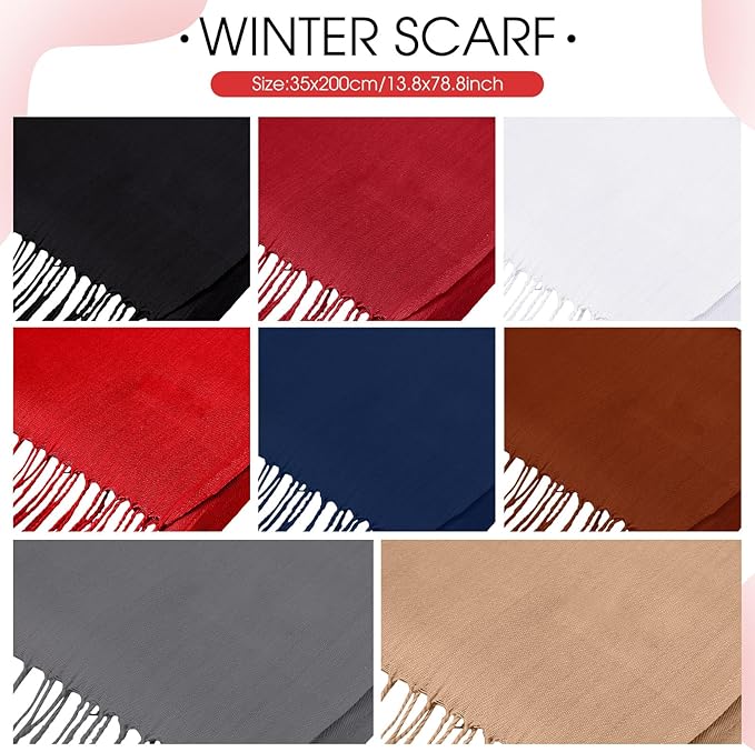 Suhine 8 Pcs Winter Scarves Bulk for Women Lightweight Blanket Scarf with Tassel Edge Pashmina Shawl for Women Men