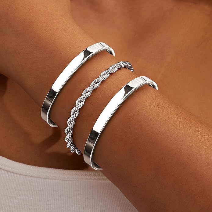 Gold Bracelets for Women Non Tarnish, 14K Gold Plated Chunky Cuff Bracelet Gold Bangles Bracelet for Women Trendy Tie Knot Cuban Rope Paperclip Beaded Bracelet Stack Jewelry Gifts