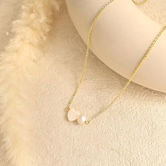 Pearl Necklace for Women Trendy,14k Gold Plated Necklace Dainty Wedding Necklace Small Cute Choker Necklace Beaded Lariat Drop Necklace Vintage Waterproof Jewelry for Women Gold Jewelry Fashion Gifts