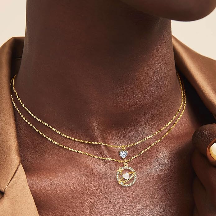 Copper Alloy 14K Gold Plated | 14K Platinum Plated Necklace for Women Double Layer Pendant Necklace Fashionable Multi-Layer Jewelry