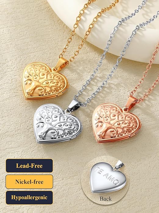 U7 Women Locket Necklace Platinum 14K Gold Photo Lockets that Hold Picture,Chain 20 Inch Personalized Gift Custom Love Heart Image Necklaces