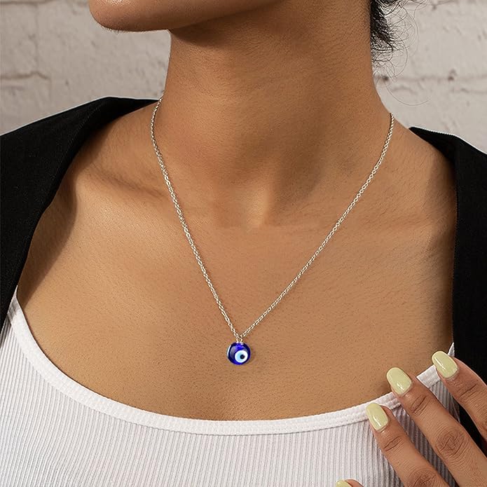 VIBILIA Evil Eye Necklace Sun Pendant Turkish Blue Eye Protection Lucky Necklaces Jewelry Gifts for Men Women (Sun) - Silver