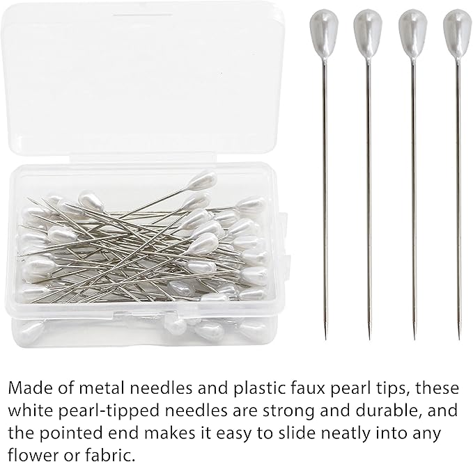Zlongron 100 Pieces Hijab pins, Long Teardrop Pearl Head pin, Boutonniere pins, Buttonhole pin, can Also be Used for Jewelry Making Sewing Wedding Floral Decorations and DIY Crafts