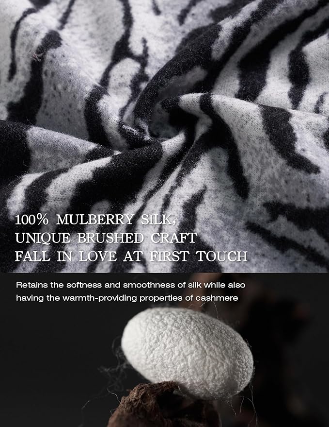 ZHE JIN Luxurious Silk Scarf Shawl Wraps for Women, Warm Scarves Winter Gift, 100% Brushed Mulberry Silk