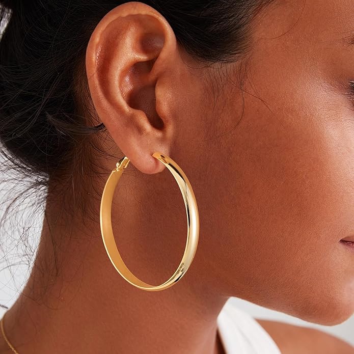 Gacimy 14K Gold Plated Hoop Earrings for Women, 14k Real Gold Plated with 925 Sterling Silver Post, Hypoallergenic Lightweight Thick Hoops Earrings for Women Trendy