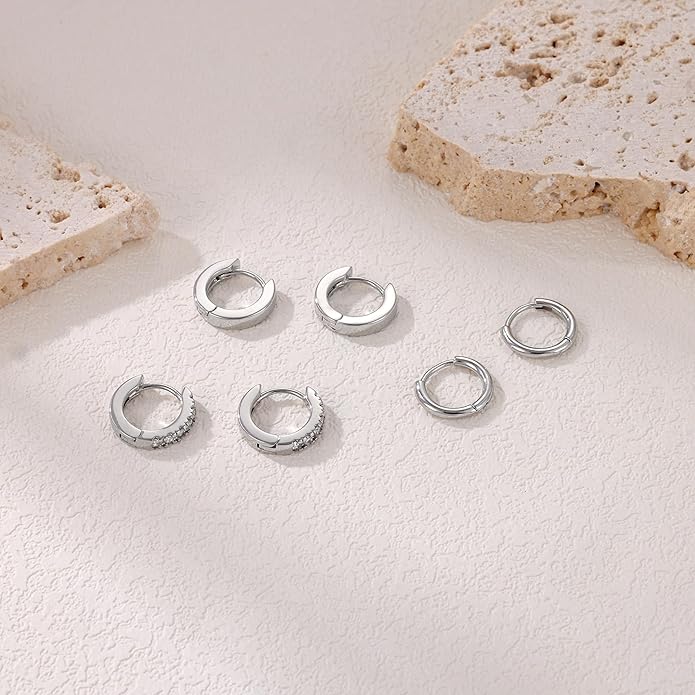 micuco 3 Pairs Small Hoop Earrings Set for Women, 14K Gold Plated Huggie Hoop Earrings for Men, Tiny Cartilage Hypoallergenic Earring Set
