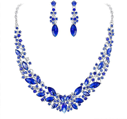 BriLove Women's Wedding Bridal Austrian Crystal Marquise Cluster Collar Necklace Dangle Earrings Set