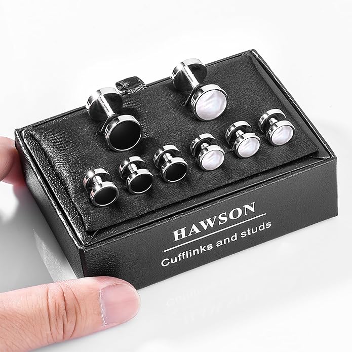 HAWSON Fashion Mother-of-Pearl Tuxedo Shirt Button and Cufflink Set, Specially Designed for Wedding Business