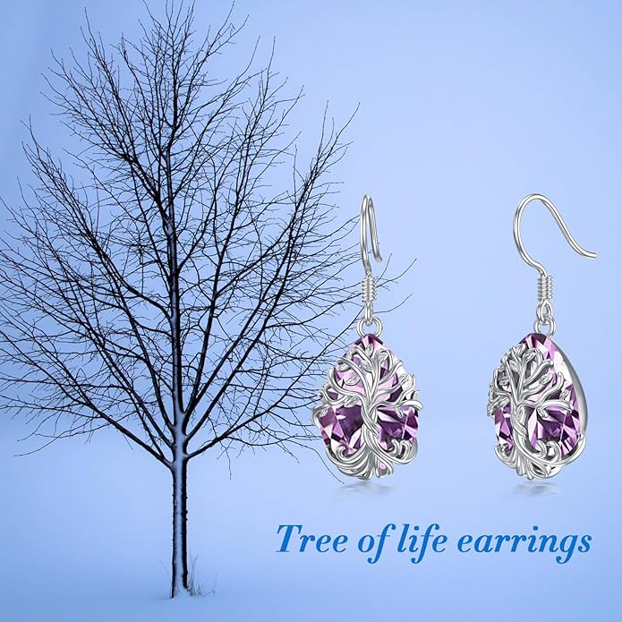 TOUPOP Tree of Life Earrings 925 Sterling Silver Family Tree Dangle Drop Earrings Crystal Jewelry Birthday Christmas Gifts for Women Her