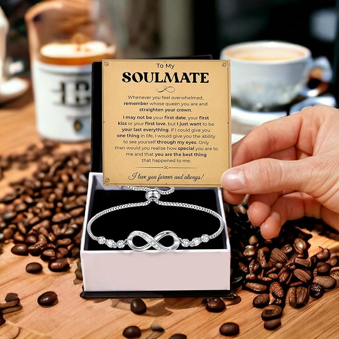 To My Soulmate Bracelet, Soulmate Bracelet For Women, Soulmate's Jewelry Gift From Boyfriend Husband Friend With Message Card And Box Meaning, Valentine Gifts For Her, Birthday Christmas Gifts