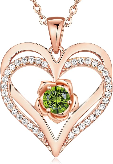 CDE Christmas Gifts for Women S925 Silver Rose Gold Heart Birthstone Necklaces for Women，Ideal Anniversary or Birthday Jewelry Gifts for Wife Girlfriend Her