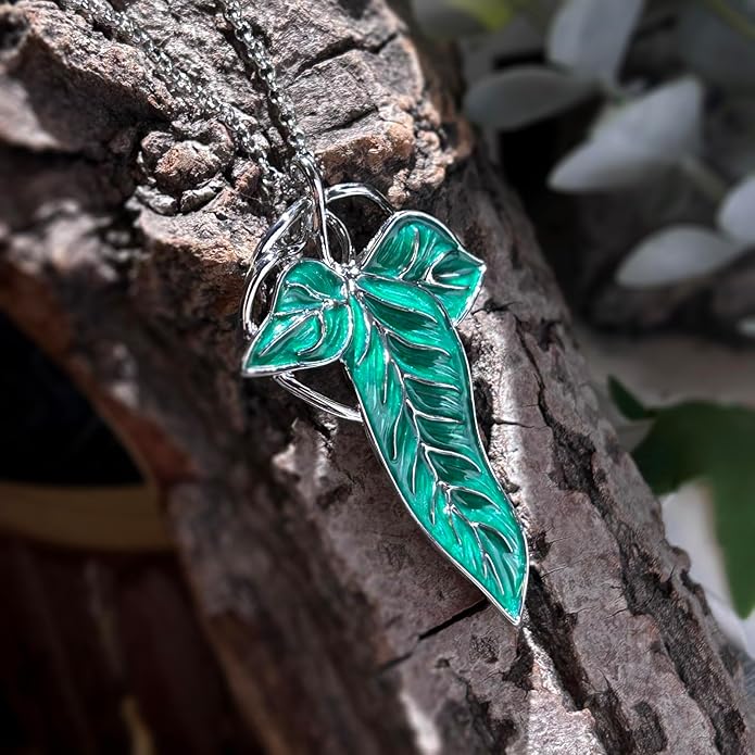 Bahamut Elegant Elven Green Tree Leaf Enamel Pins Brooch for Women Men Suit Pendant Necklace,Cloak Clasp Brooches Cosplay Jewelry