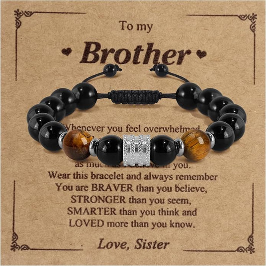 Hamoery Bracelets for Men Natural Tiger Eye Stone Beads Braided Rope Bracelet Gift for Dad Husband