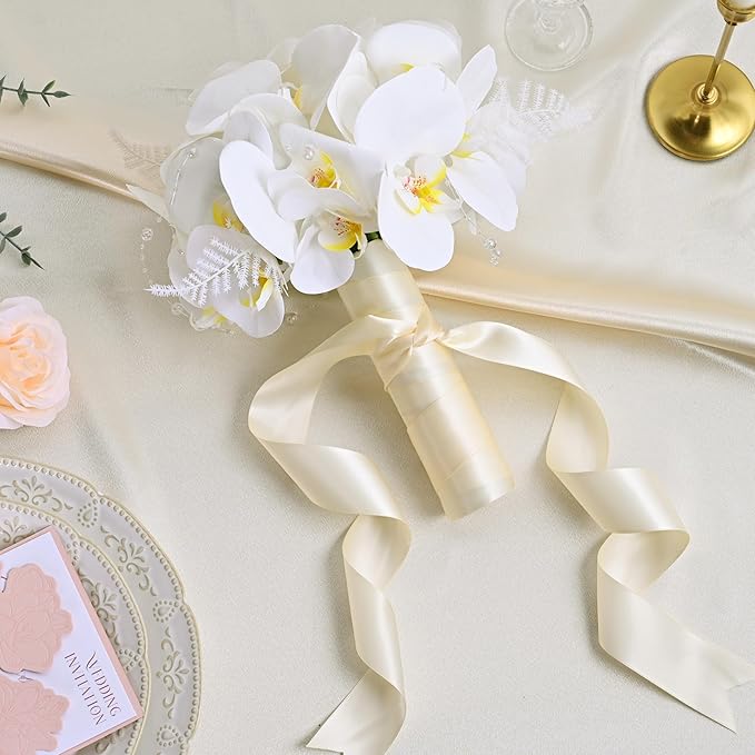 LEEQE Double Face Cream Satin Ribbon 1-1/2 inch X 50 Yards Polyester Cream Ribbon for Gift Wrapping Very Suitable for Weddings Party Hair Bow Invitation Decorations and More