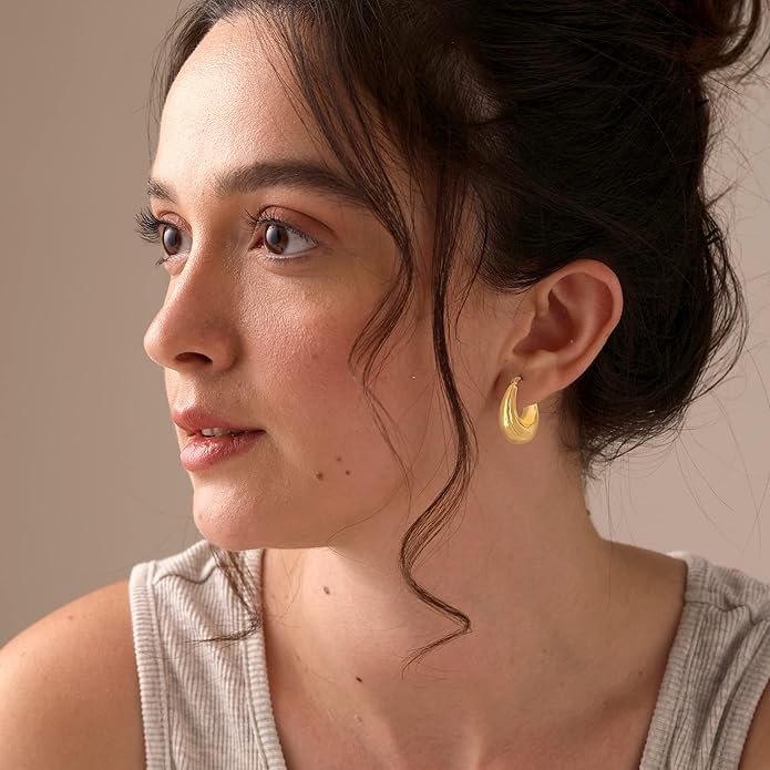 LeCalla 925 Sterling Silver Shrimp Classic Diamond-Cut Light-Weight Hoop Earrings for Women