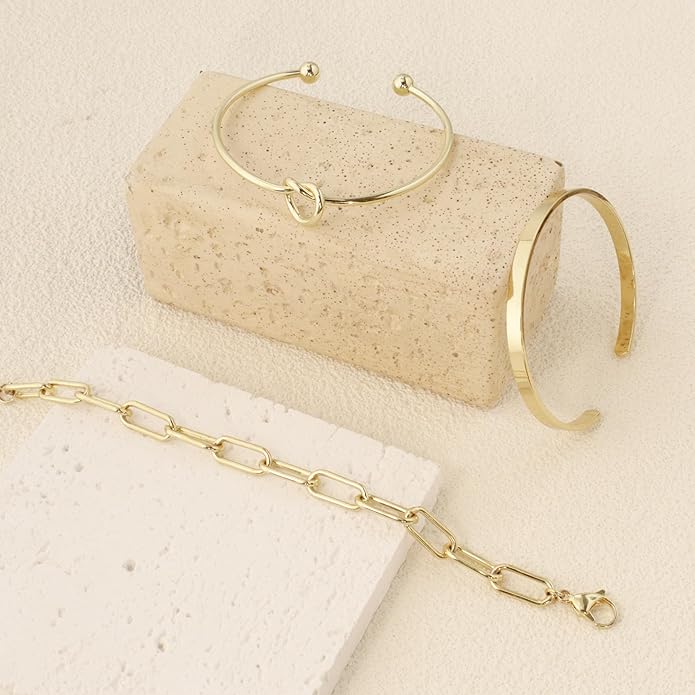 AOZEL Gold Plated Bracelets for Women Stack,Bangle Cuff Bracelet Set Non Tarnish Jewelry for Women Trendy