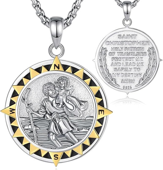 EUDORA 925 Sterling Silver St Christopher/St Benedict/St Michael/Virgin Mary/San Judas Tadeo/Good Shepherd Cross/Archangel Necklace Medal Pendant Protection Religious Amulet Jewelry For Men Women