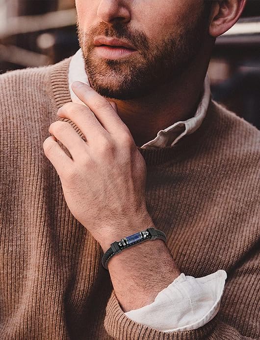 Lapis Lazuli Bracelets for Men Leather Black Bracelet
