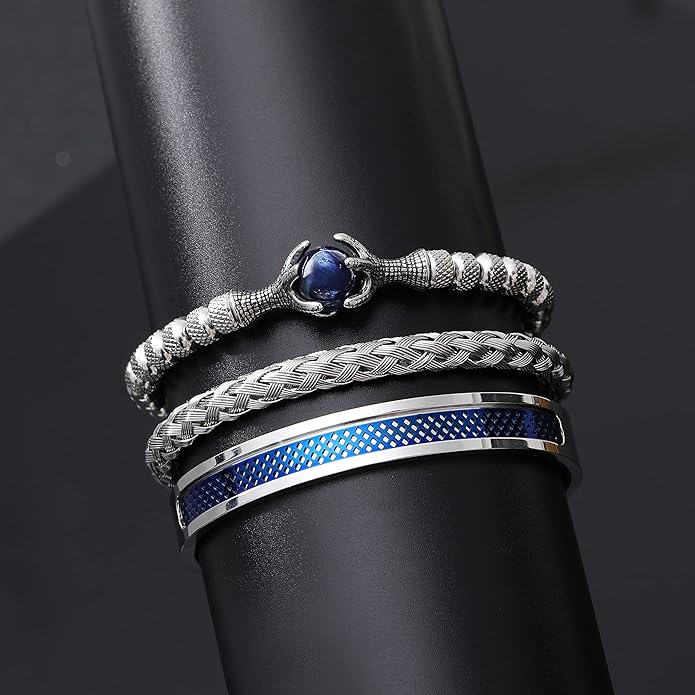 WFYOU 3PCS Stainless Steel Bracelets for Men Gold Roman Numeral Bangle Bracelet Twisted Cable Bracelet Adjustable Cuff Bracelet Mens Luxury Jewelry Bracelets Gifts