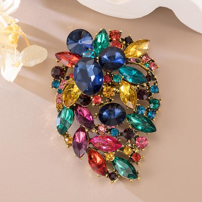 SELOVO Rhinestone Statement Brooch Pin Flower Dress Accessory