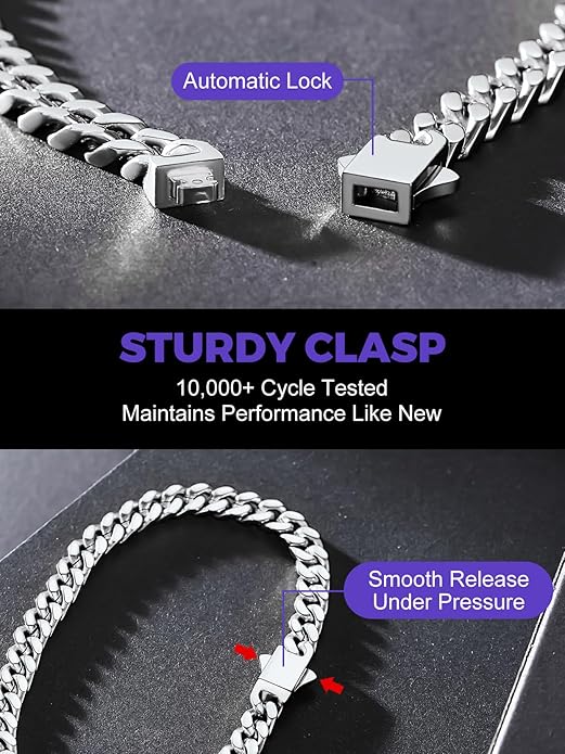 Richsteel 5/7/9/12mm Wide Miami Cuban Link Chain Bracelet for Men Women,Stainless Steel/Gold/Black Plated,7.4/8.2/9 Inch Length,Hip Hop Urban Street-wear Jewelry(Gift Wrapped)