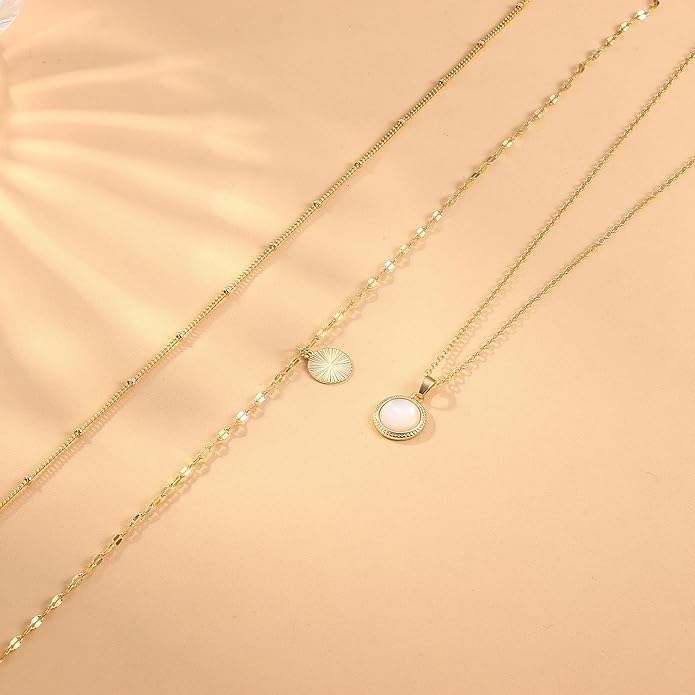 Kakonia Layered Gold Necklace for Women 14K Gold Plated Pendant Necklace Set Gold Necklace Satck Dainty Gold Chain Trendy Jewelry for Women