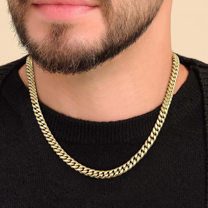 MUSECLOUD Gold Cuban Link Chain for Men Mens Stainless Steel Miami Curb Chains Necklace 5/8mm Thick Real Gold/Silver/Black Plated Diamond Cut Non-Tarnish Jewelry Trendy Christmas Gifts 18-26 Inch