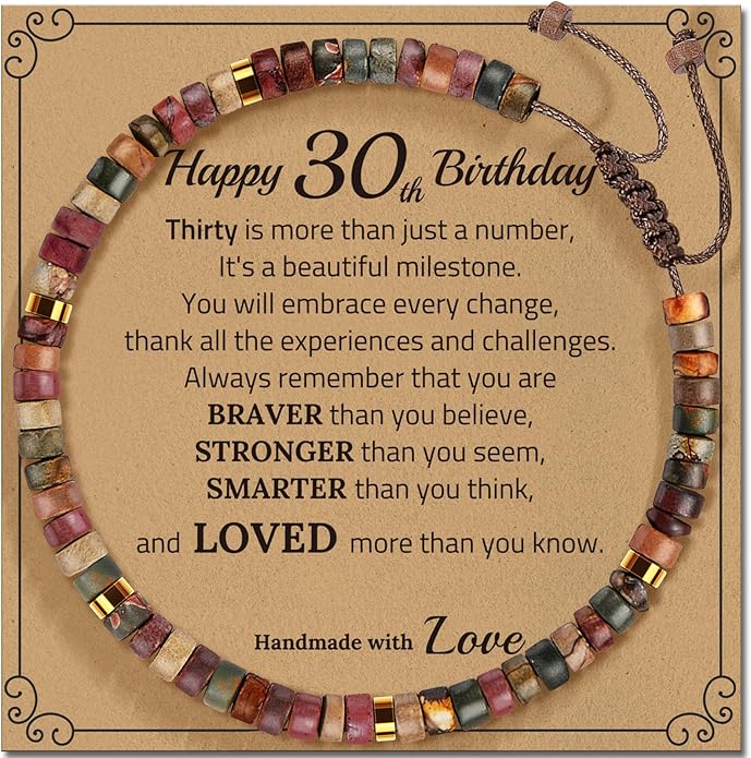 30th 40th 50th 60th 70th 80th Birthday Gifts for Women, Natural Stone Bracelet Birthday Gifts for Mom Daughter Grandma Sister Friends Coworker