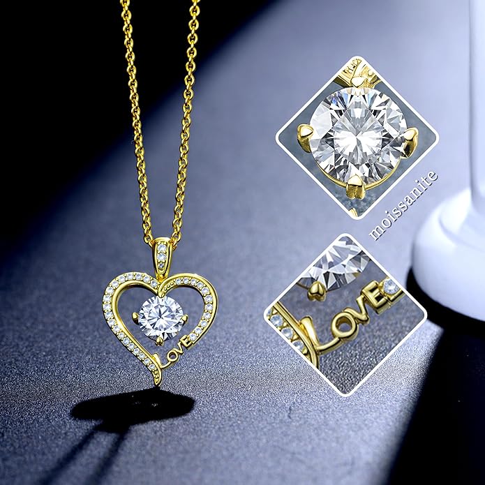 Moissanite Heart Necklaces for Women, Gifts for Wife, 1-3 Carat Moissanite 925 Sterling Silver Love Jewelry, Birthday Wedding Anniversary Christmas Engagements Gifts for Wife Women Her Girlfriend Mom